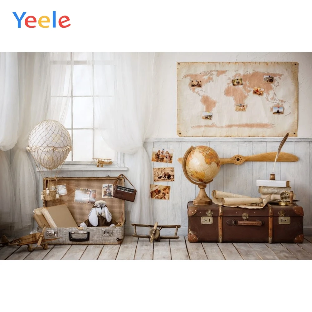 

Interior Backdrop World Map Globe Newborn Baby Shower Kids Birthday Party Portrait Photography Background For Photo Studio