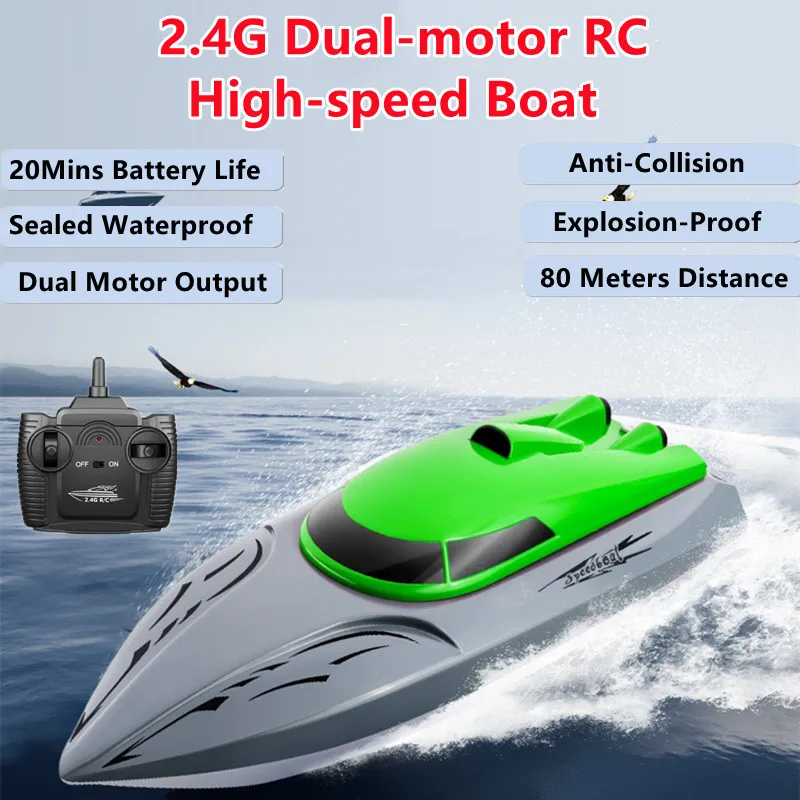 

Sealed Waterproof 2.4G Remote Control Boat 20Mins Dual Motor Explosion-proof Anti-collision Summer Water Highspeed RC Boat Toys
