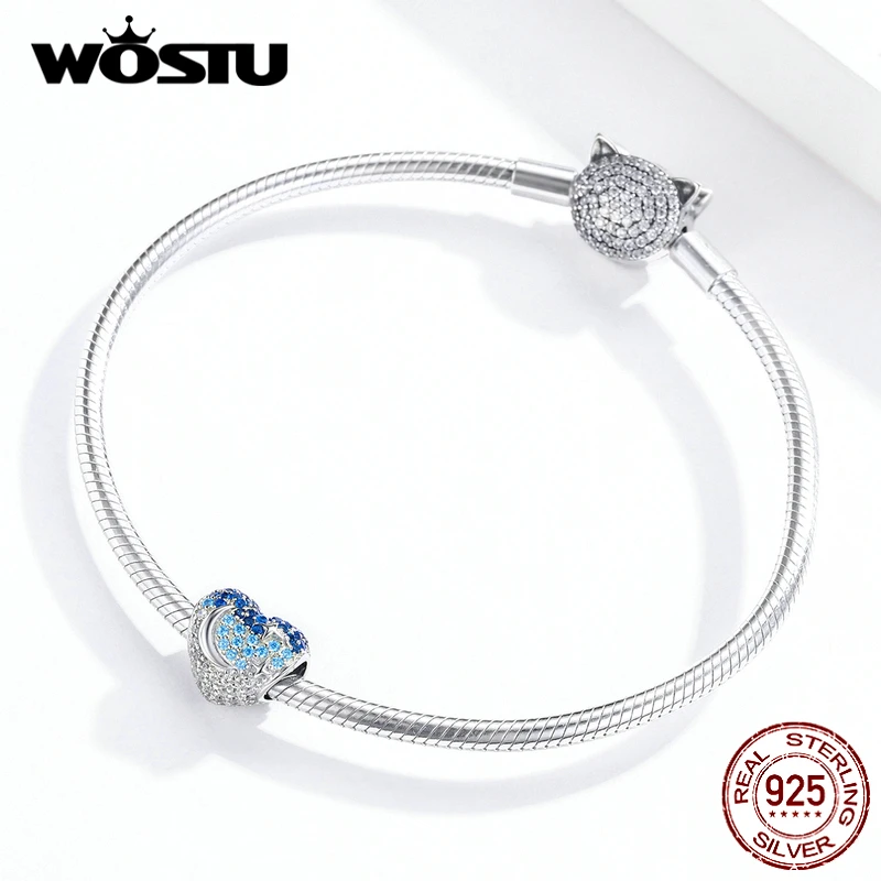 WOSTU ослепительные Подвески в виде голубого сердца из стерлингового серебра 925