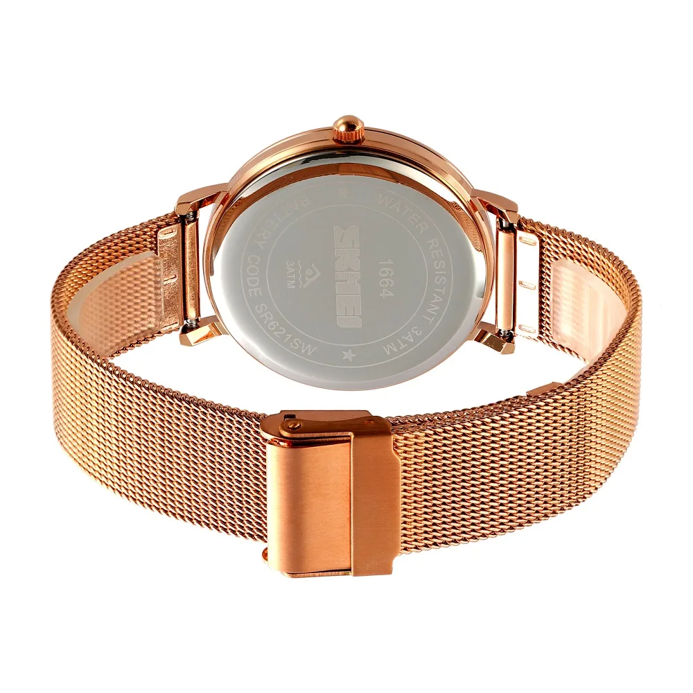 SKMEI бренд из нержавеющей стали Тонкий сетки Роскошные Кварцевые часы модные