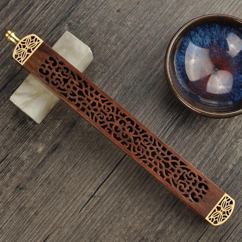 

Zen Rosewood Incense Burner Hollow Flower Sandalwood Box Wood Joss Stick Incense Portable Censer