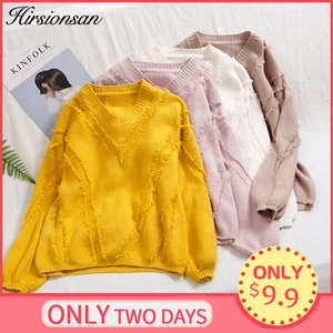 Женские свитера и пуловеры с V-образным вырезом Hirsionsan, повседневные Кардиган с бахромой однотонные вязаные свободные Джемперы, зима-осень