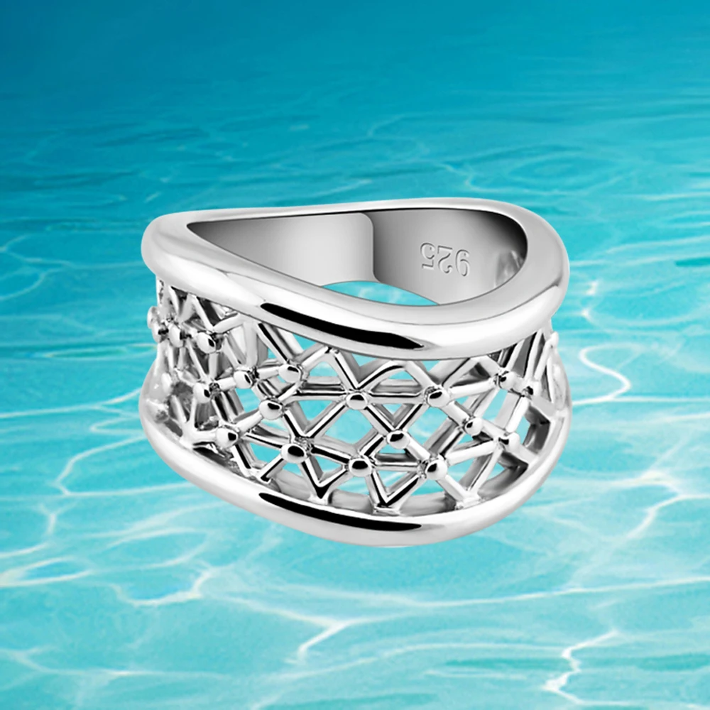 

Free shipping 925 sterling silver mesh ring exaggerated wavy silver rings men&women rings popular in Europe and America