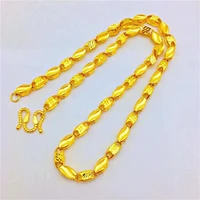 luxury yellow gold color beads necklace for men wedding engagement fine jewelry 6n thick sand gold wheat chain collar gifts male