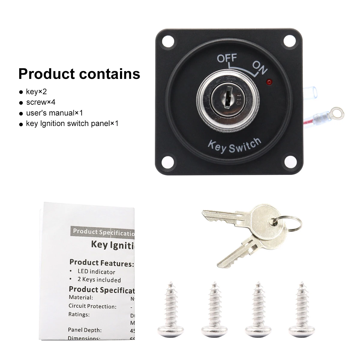 

DC 12V 10A Ignition Boat Switch Panel with LED 2 Position ON/OFF Key Switch with Panel+2 Keys Ignition Device Part for Boat