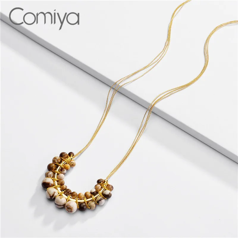 Comiya корейские ожерелья для женщин золотой цвет звенья цепочка камень бисер