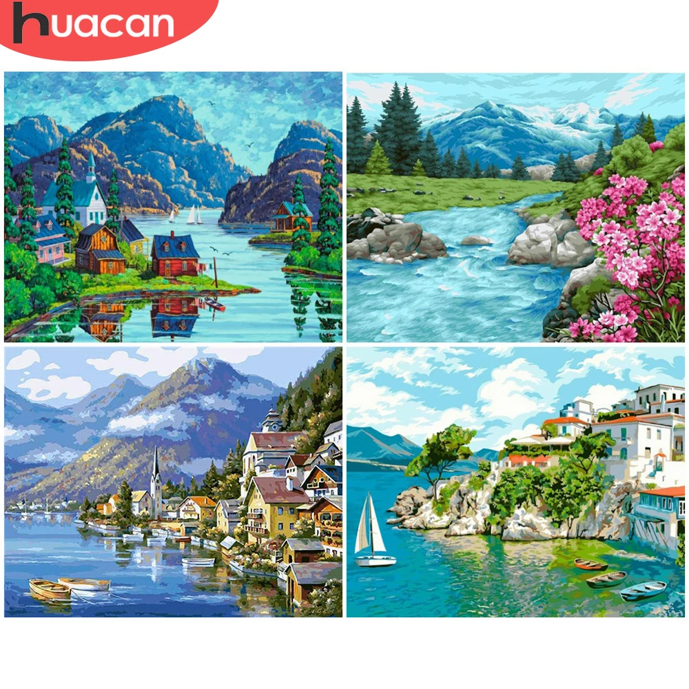 

HUACAN картина по номерам DIY Горный пейзаж комната настенные художественные картины по номерам озеро для взрослых украшение дома 50х40см