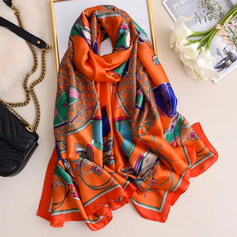 Brand Designer Silk Scarf Women New Printed Shawls and Wraps High Quality Pashmina Ladies Gift Large Soft Foulard Hijab