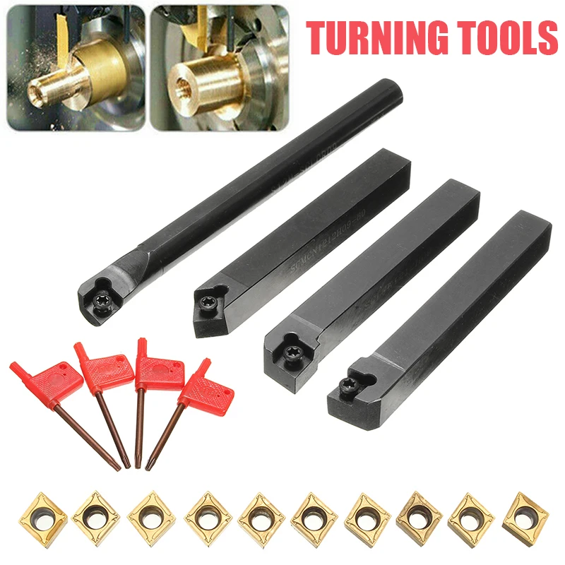 

4pcs Lathe Boring Turning Tool Holder Bar +10pcs CCMT09T304 Carbide Inserts +Wrench DIY Lathe Cutter Boring Bar Set