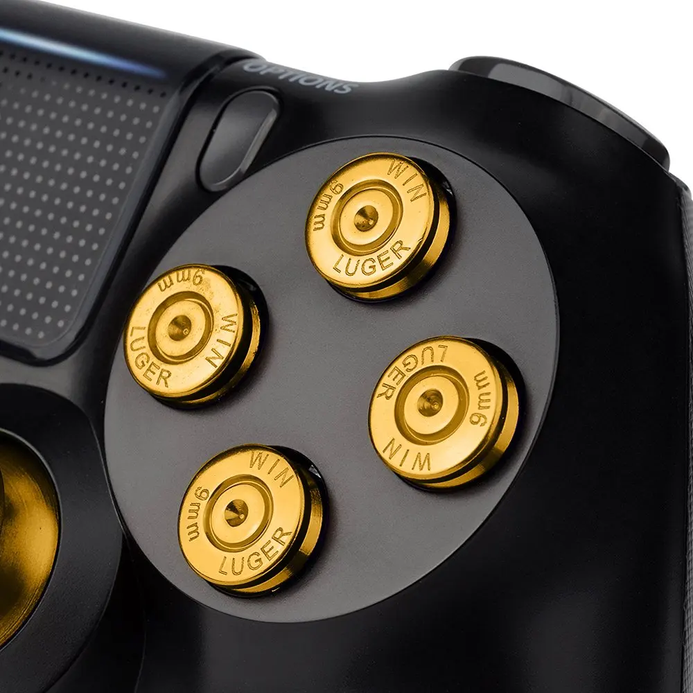 Golden Metal Analog thumb sticks+Arrow D-pad+9mm Bullet Buttons Mod Kit For Sony Playstation PS4 Dualshock 4 Controller Gamepad |