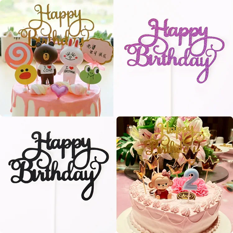 

10 pcs Happy Birthday Cake Topper Gold Colored Printing Acrylic Cake Topper For Kids Girls Birthday Party Cake Decorations
