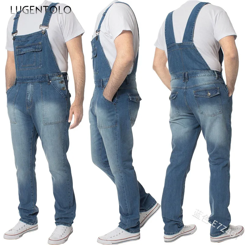 

Джинсовый комбинезон Lugentolo мужской, повседневный прямой выбеленный джинсовый комбинезон со средней талией, с карманами, весна-лето