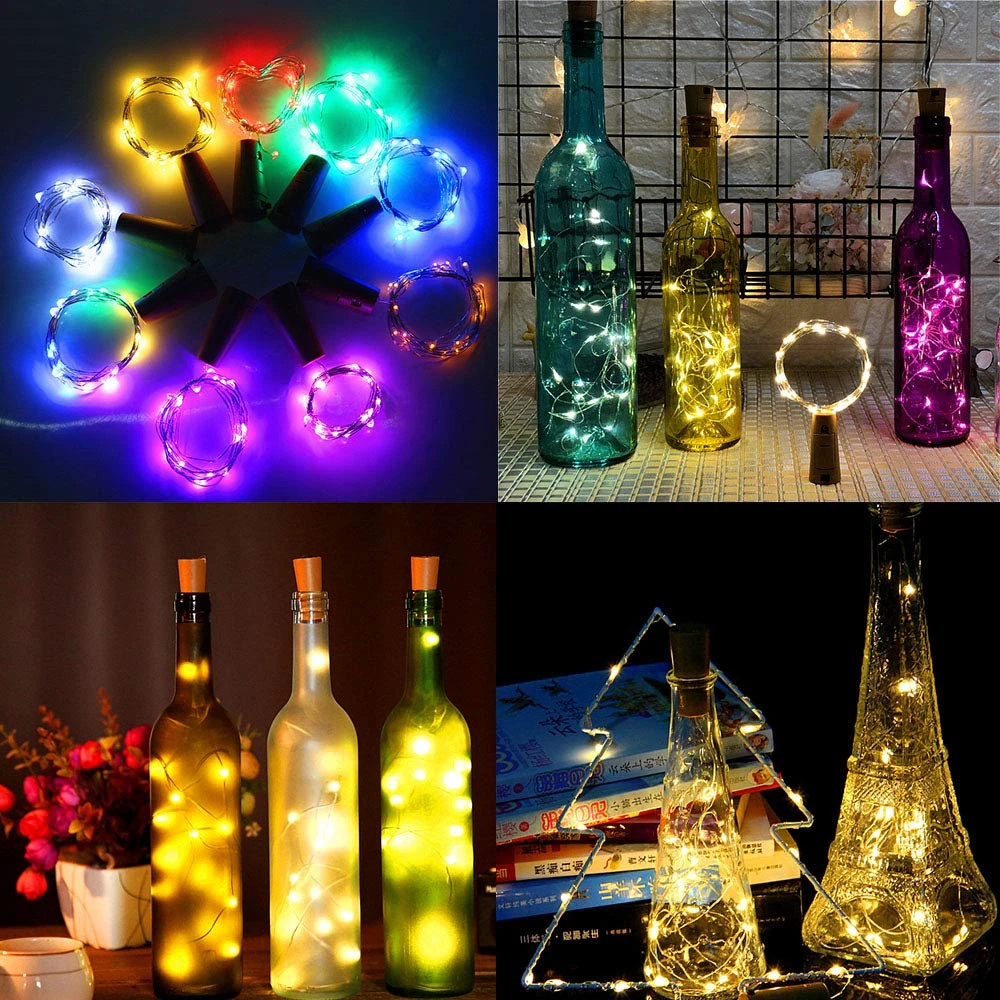 Wine Bottle Cork Lights Battery Operated LED Cork Shape Silver Copper Wire Colorful Mini Fairy Lights for Christmas Party Decor
