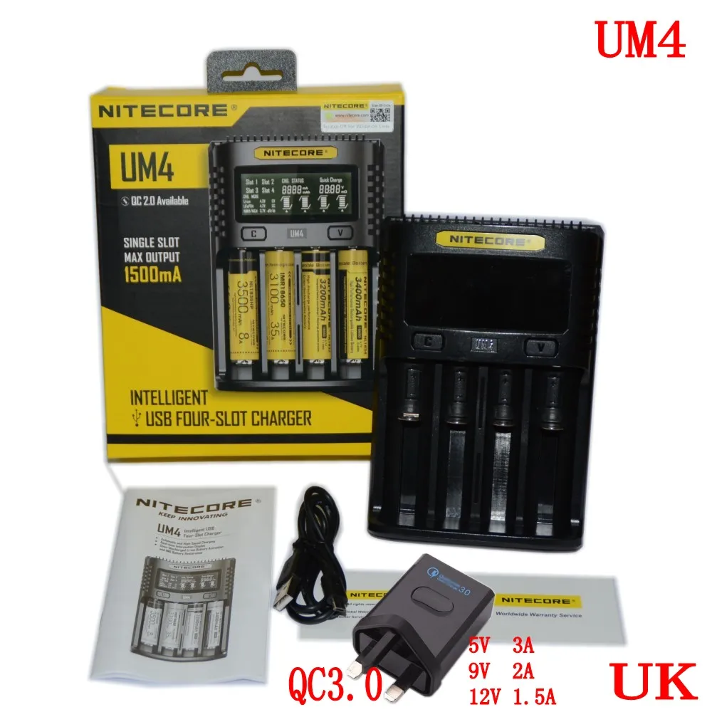 UM4 UK NITECORE UM2 UM4 автоматическое универсальное быстрое зарядное устройство интеллектуальное USB Двухслотовое зарядное устройство ЖК-дисплей литий-ионный IMR аккумулятор 18650 21700 - Цвет: UM4 UK