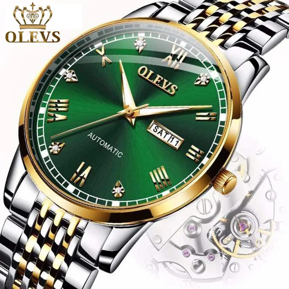 

Business Mechanical Watch Men Green Automatic Tourbillon Watch Date Fashion Stainless Steel Week Watches Men Relogio Masculino