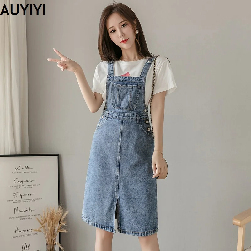 

Casual suspender denim skirt summer women's tide 2021 new fashion dress western style suspender skirt AUYIYI