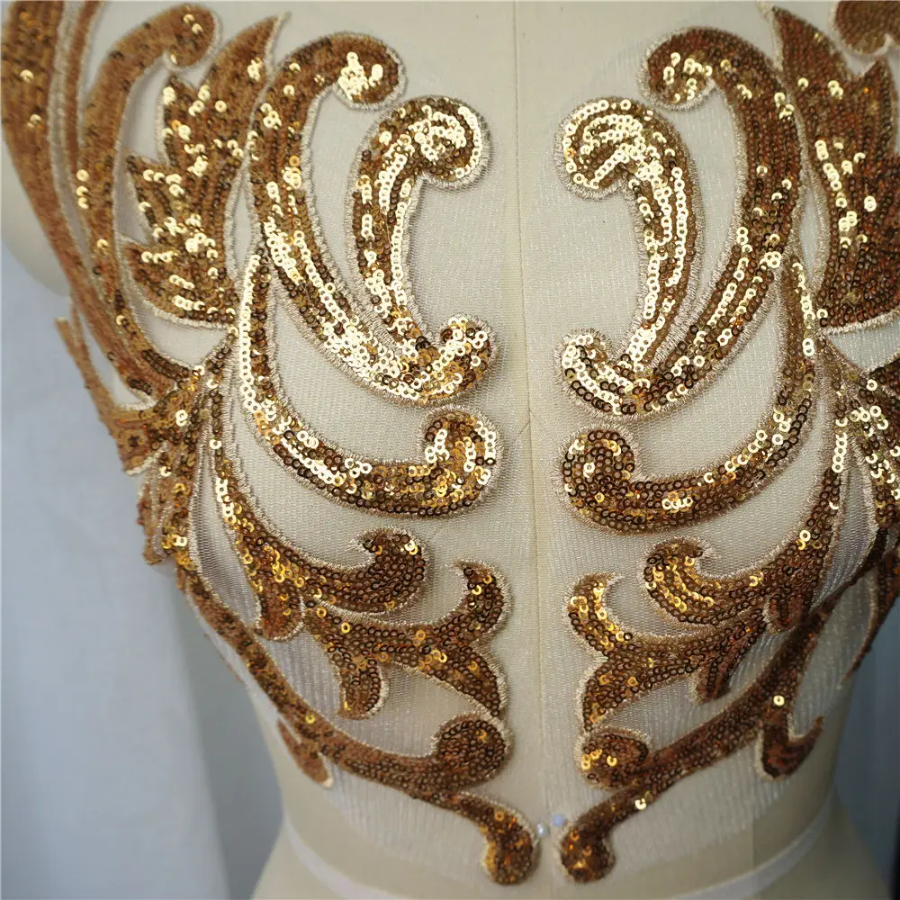 1 комплект 42 см золотые пайетки кружевная ткань аппликации пришитые нашивки
