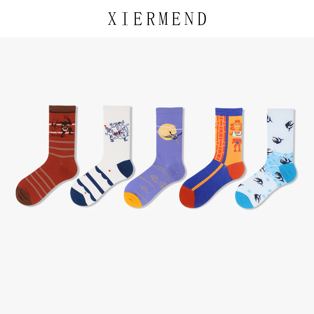 10 pieces = 5 paris Restoring ancient ways the new creative personality illustration in the cotton socks  to men and women