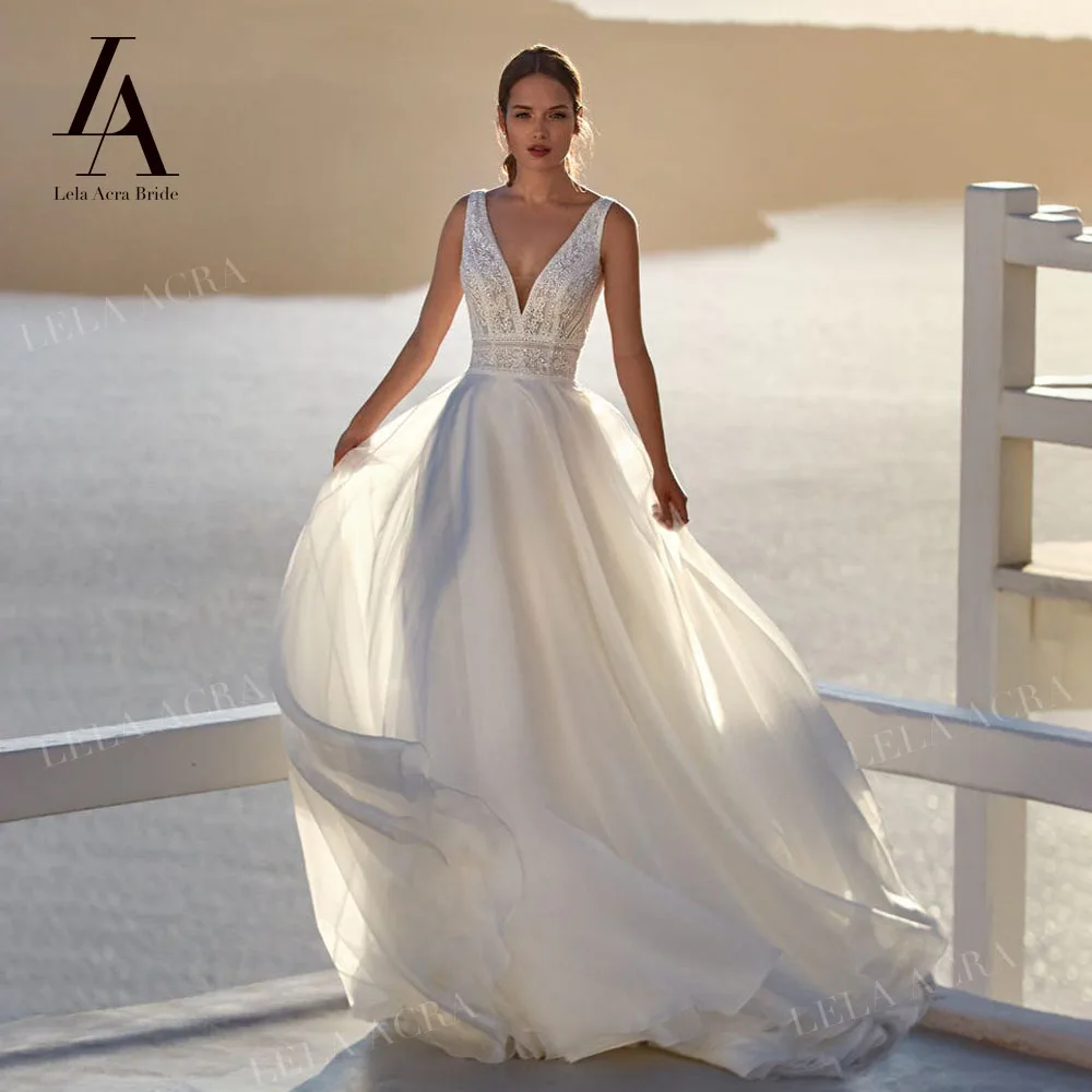 

Свадебное платье LelaAcra, без рукавов, с V-образным вырезом, открытой спиной, с бисером, трапециевидного силуэта, 2022, NE12, размера плюс
