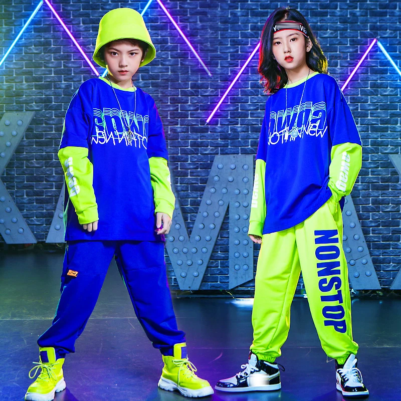 

Fashion Kids Hip Hop Clothing Blue Sweatshirt Hip-Hop Pants Street Dance Performance Outfits Girls Stage Costumes Boys BL5734