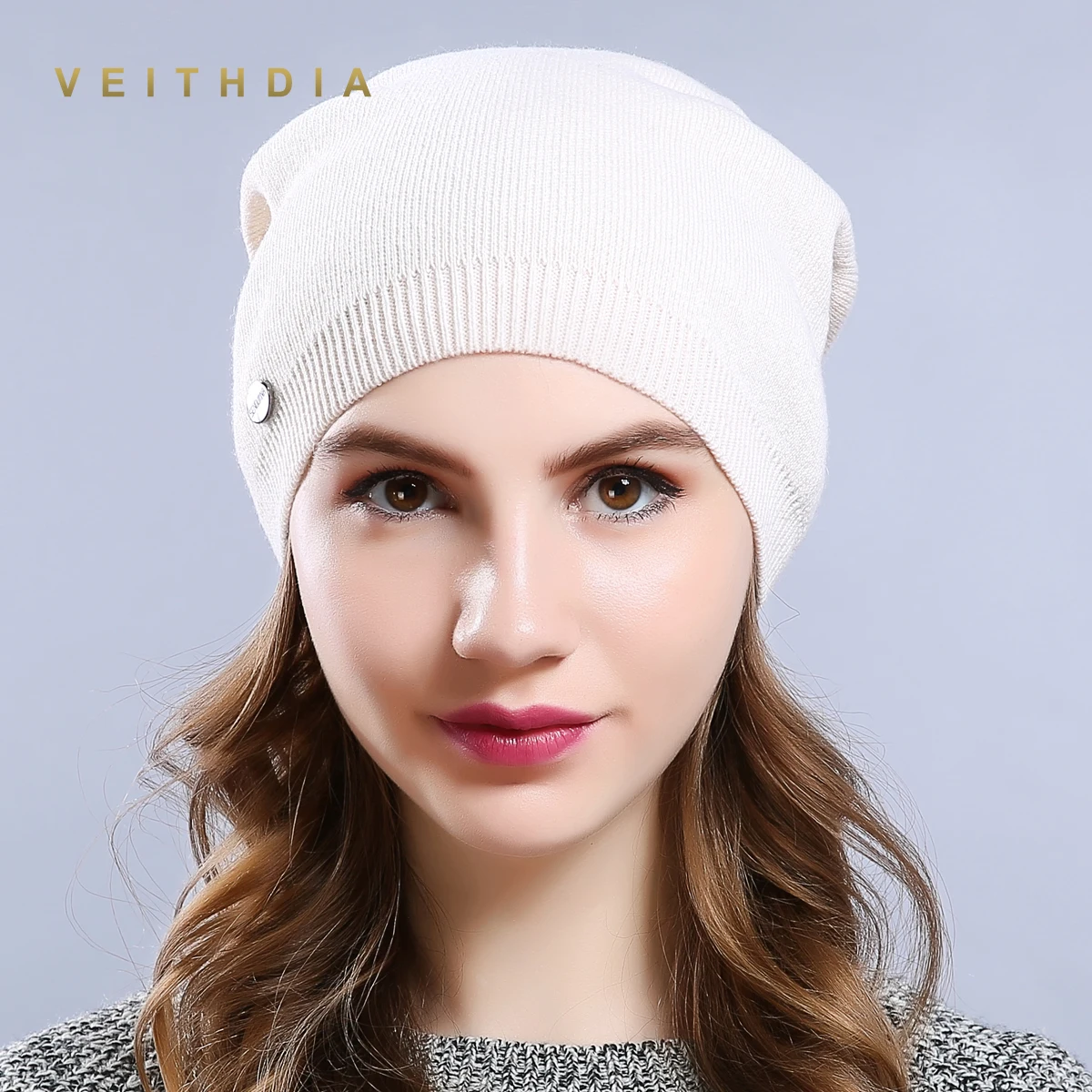 Женские вязаные шапки VEITHDIA Повседневные из шерсти высокого качества на осень и