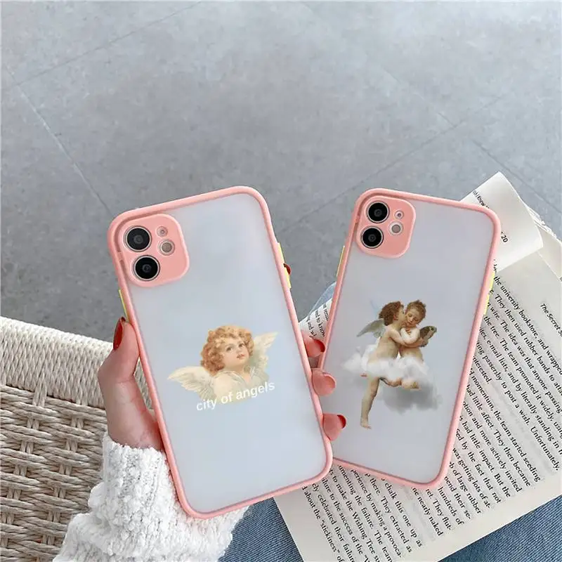 

baby angel painting aesthetic art Phone Case For iPhone 12 11 Mini Pro XR XS Max 7 8 Plus X Matte transparent Pink Back Cover