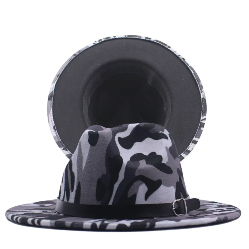 Осенняя Женская фетровая шляпа Winte мужские модные камуфляжные шапки джазовая