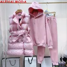 Комплект одежды ALPHALMODA, теплая двубортная стеганая жилетка с капюшоном, флисовая толстовка и штаны, зима 2021