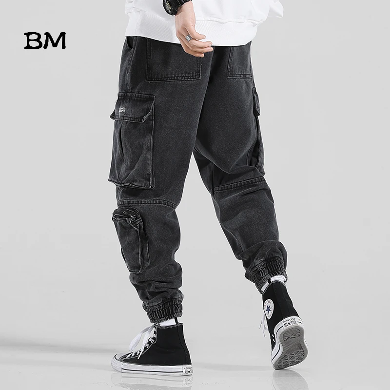 Высокое качество модные черные джинсы мужские уличные джоггеры хип-хоп деним kpop