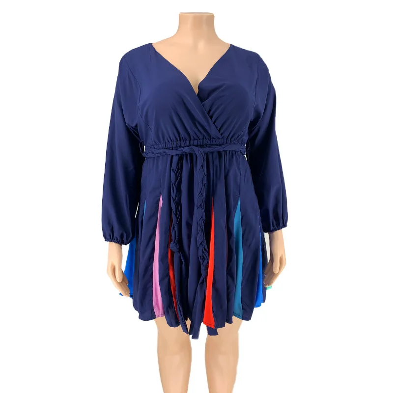 

Summer Spring Women's Long Sleeve Deep V-Neck Mini Dresses Sexy Casual Slim Printing A-Line Dress 2021