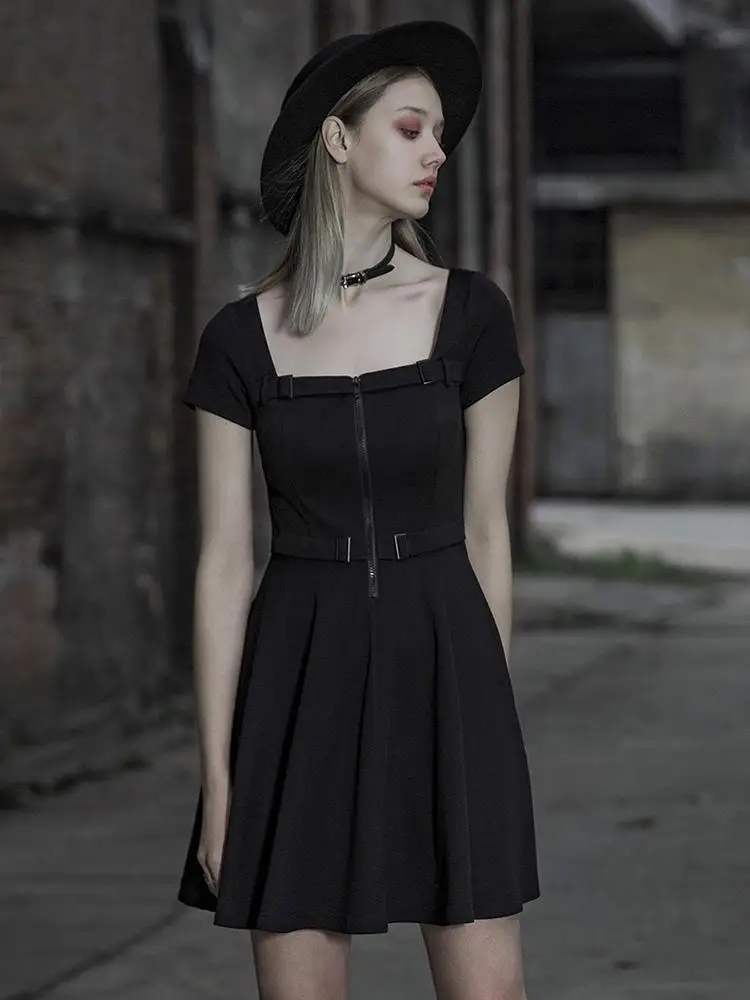 Панк Rave Для женщин в готическом стиле с квадратным вырезом высокой талией платье