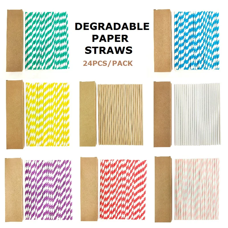 

Eco-friendly Paper Drinking Straws Disposable Drinking Straws Single Use Cocktail Foil Stripe Biodegradable Paper Drinking Straw