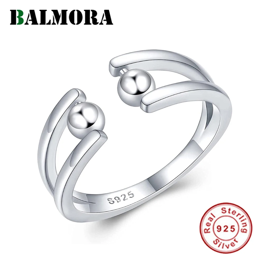 

BALMORA 100% 925 Silver Anti Anxiety Beads Rings For Women Girl Vintage Punk Fidget Spinner Band Opend Stacking Ring Jewelry