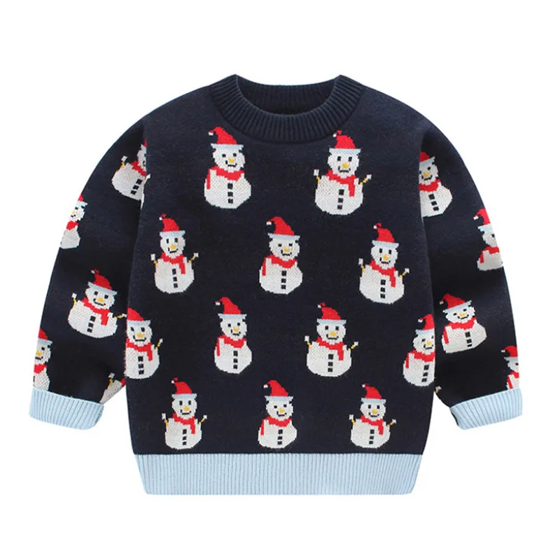 

Хлопковый вязаный свитер с мультяшным снеговиком для мальчиков и девочек, детский пуловер