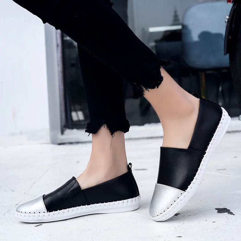 2020 ladies summer breathable low-top black and white shoes female casual flat invisible sneakers hand-stitched leather | Обувь