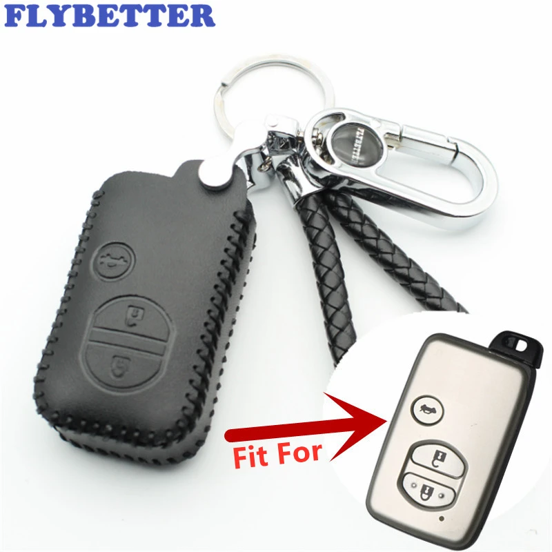 

FLYBETTER Genuine Leather 3Button Smart Remote Key Case Cover For Toyota Prado/Crown/Camry/Reiz/Mark X/Majesta/Avensis L29