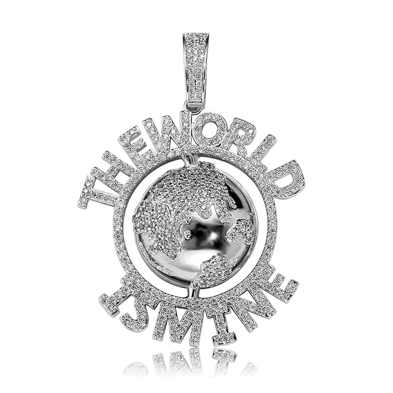 

Hip Hop AAA CZ Stone Paved Bling Iced Out The World Ts Mine Earth Pendants Necklace for Men Rapper Jewelry Drop Shipping