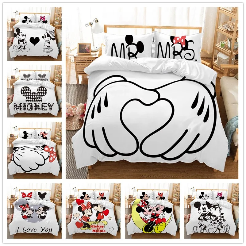 Disney Mickey Minnie mouse Cartoon Bedding Set Lovely Couple Twin Full King Single Double Size Children Duvet Cover PillowCase | Дом и сад
