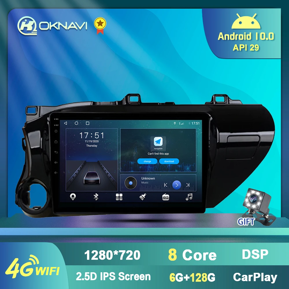 Автомагнитола 1din на Android для Toyota Hilux 2016 2017 2018 RHD мультимедийный DVD плеер GPS