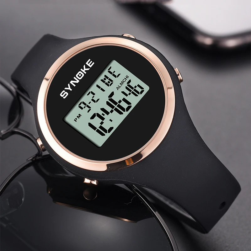 SYNOKE-reloj Digital LED para mujer, cronógrafo deportivo con correa de silicona, resistente al agua