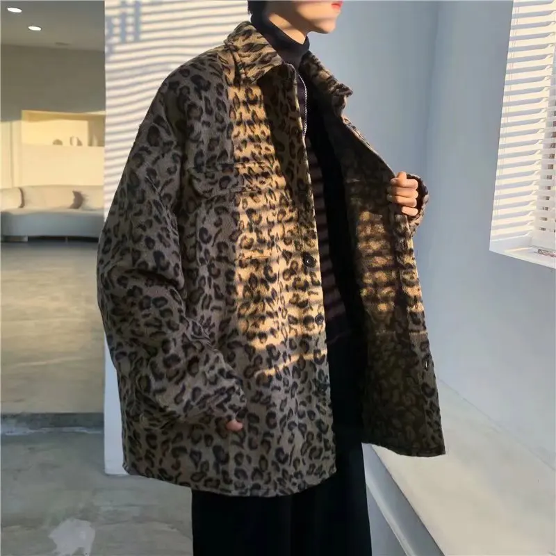 

Бархатное флисовое плотное шерстяное пальто с леопардовым 3d принтом, куртка Bf в Корейском стиле, модная свободная ветровка для влюбленных п...