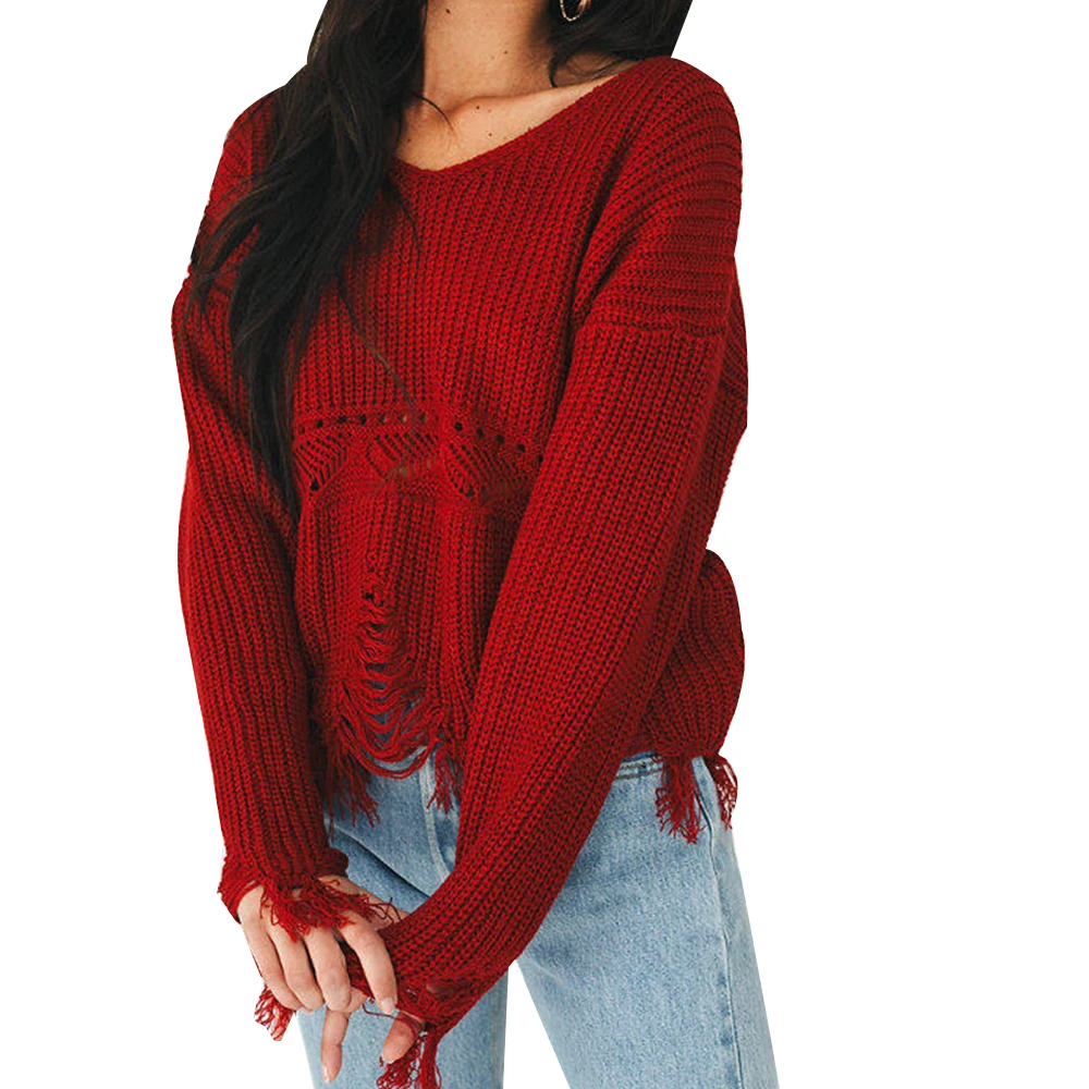 Женский Повседневный пуловер свободного покроя с v-образным вырезом и длинными