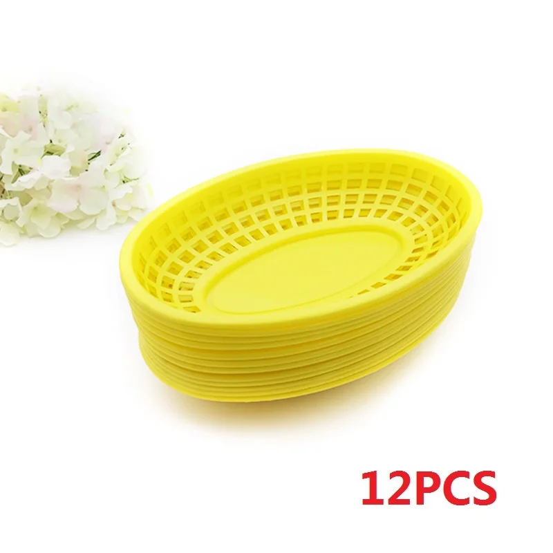 12pcs Yellow 9,5 ''пластиковая корзина для быстрого питания, сэндвич-дог, подносы для сервировки, дюжина пластиковых тарелок, обеденная тарелка, аксессуары для ресторана, бара, инструмент - Цвет: 12pcs Yellow