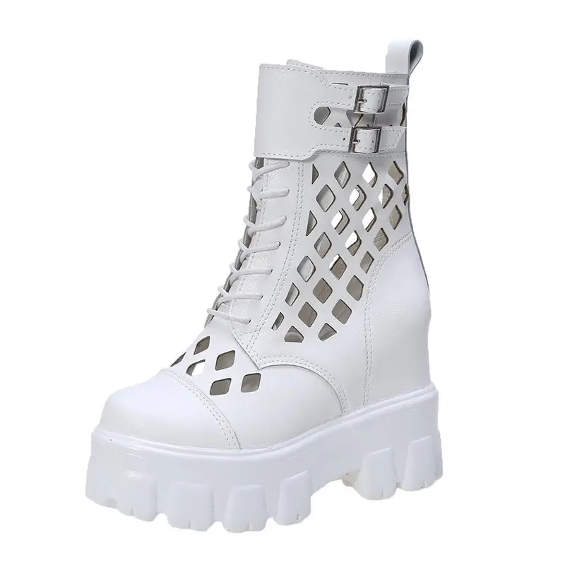 Новые летние босоножки Женские ботинки с вырезами Черная обувь увеличивающая