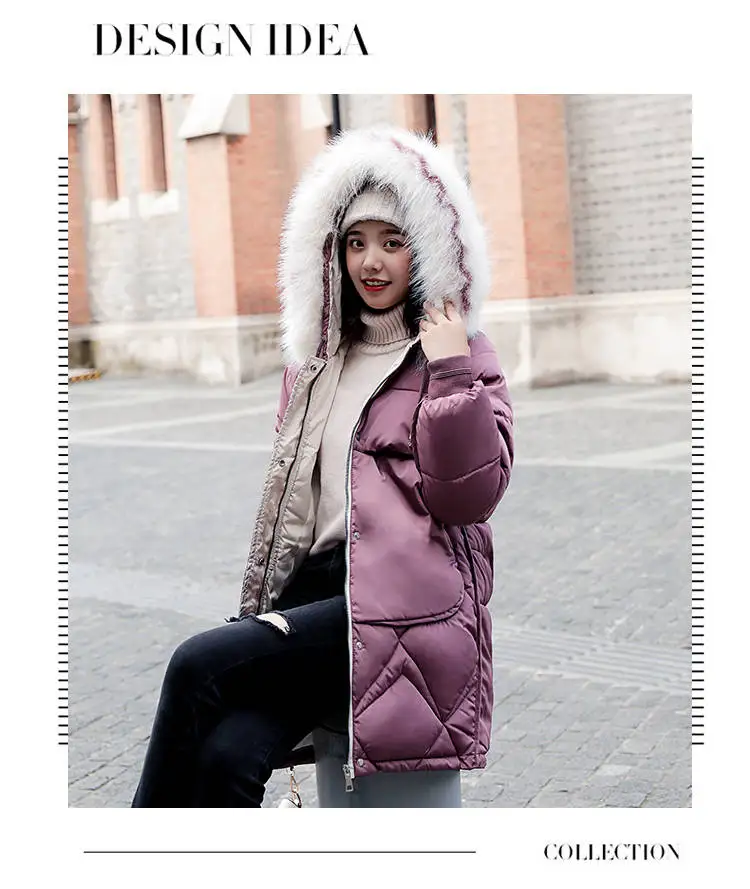 Зимнее женское теплое пальто с капюшоном Повседневная утолщенная модная куртка с меховым воротником парки