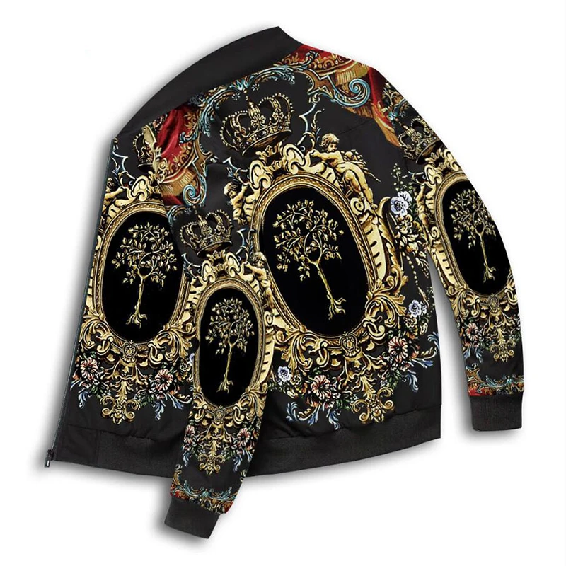 

Men's Spring Autumn New Trend Hip-hop Harajuku Style Printed Zipper Long-sleeved Flight Suit Men's Jacket Baseball Uniform 2021