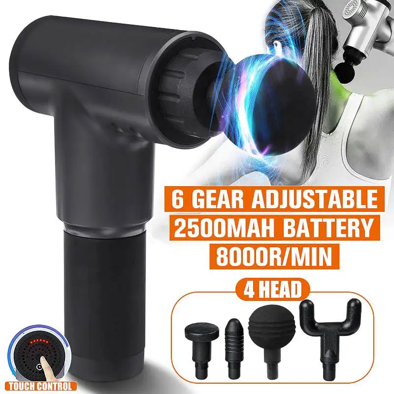 

8000r/min Therapy Electric Massage Gun 6 Gears Muscle Massager Pain Sport Fascia Gun Machine Relax Body Slimming With 4 Heads