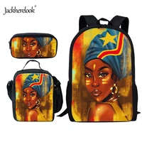 jackherelook beautiful black girl print schoolbag girls backpack durable school bags 3pcsset large capacity bookbag mochila