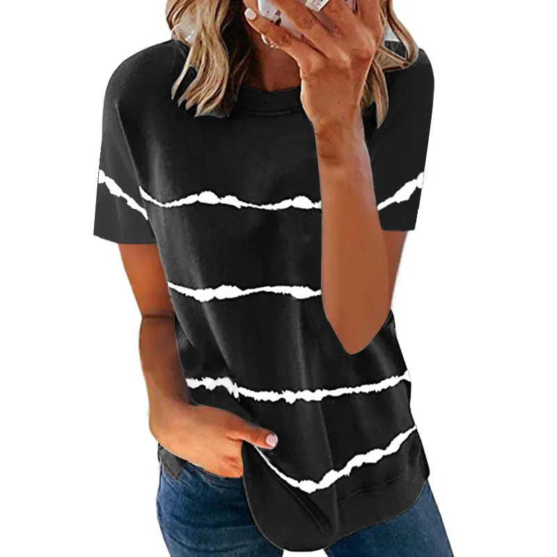 Snake YX Women's Plus Size Tie-Dye Striped Loose Short-Sleeve T-Shirt - Spring/Summer Fashion Top image 5