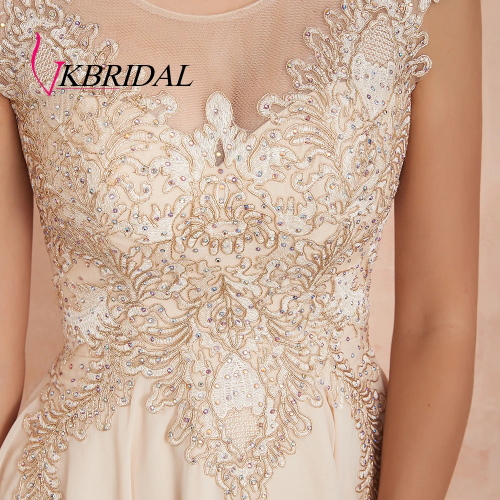 VKBRIDAL Выпускные платья шампанского шифон аппликации бисером вечернее короткое платье для выпускного вечера
